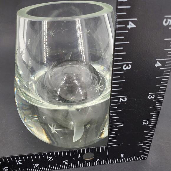 Blown Crystal Moon & Stars Etched Clear Bubbble Art Glass Vase MCM Poland 2 Side - Picture 8 of 10